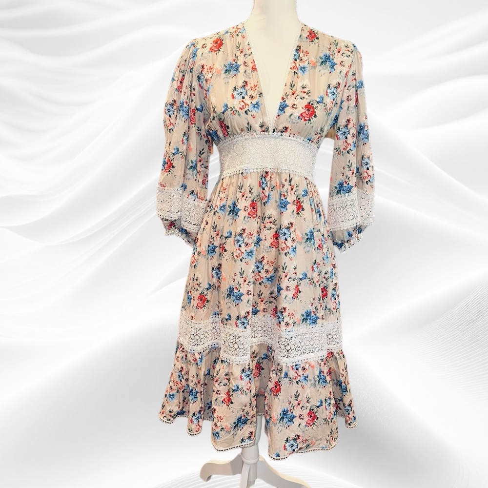 Ava Adore Italy Azalea Floral Lace Midi‎ Dress IT 40/US 4/6 Pockets